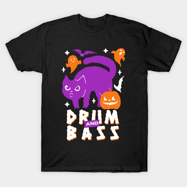 DRUM AND BASS  - Halloween Steez (Purple/white) T-Shirt by DISCOTHREADZ 